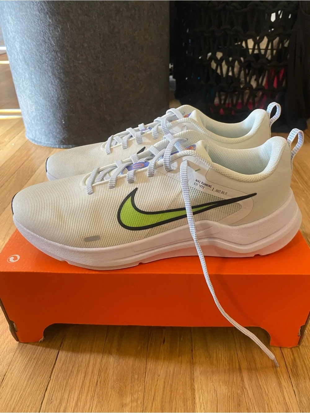 NEW Nike Downshifter 12 Womens Summit White Obsidian Lime Blast